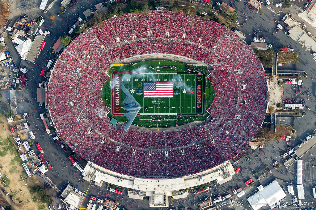 packed football stadium during the Rose Bowl