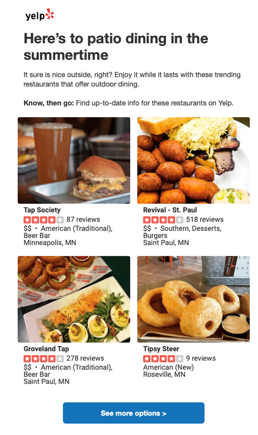 Yelp email campaign