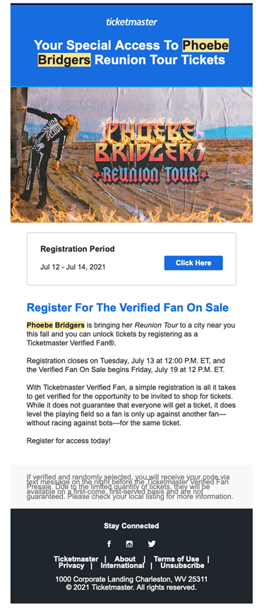 Ticketmaster email campaign