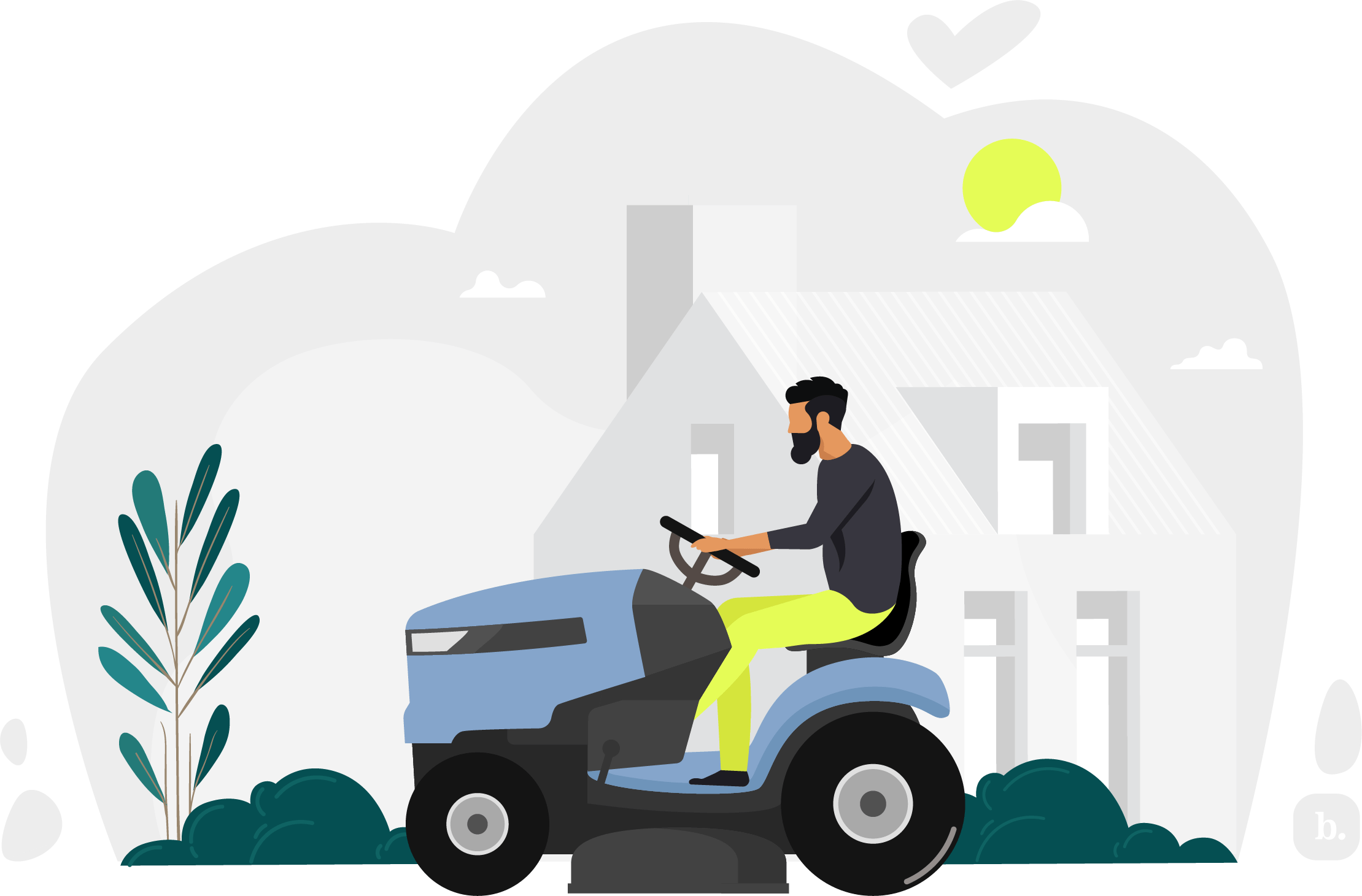 graphic of someone on a riding lawnmower